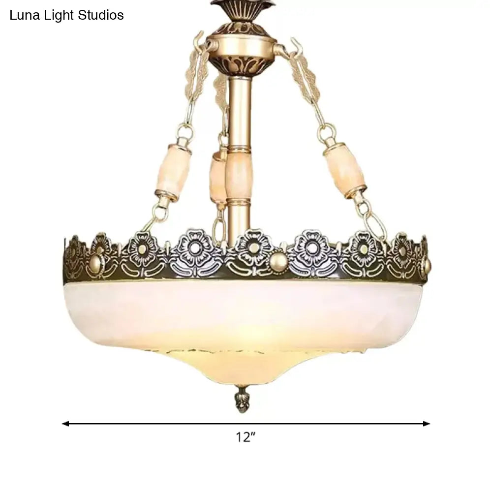 Classic Brass Pendant Ceiling Light With White Glass Basket Shade - 12/16 Led Ideal For Living Room