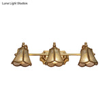 Classic Brass Trumpet Vanity Sconce With Textured Glass: Wall Mounted Light Fixture (2/3 Bulbs)