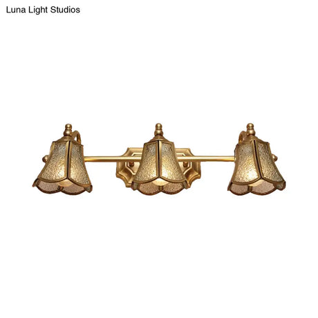 Classic Brass Trumpet Vanity Sconce With Textured Glass: Wall Mounted Light Fixture (2/3 Bulbs)