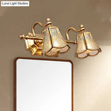 Classic Brass Trumpet Vanity Sconce With Textured Glass: Wall Mounted Light Fixture (2/3 Bulbs)