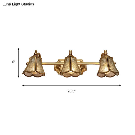 Classic Brass Trumpet Vanity Sconce With Textured Glass: Wall Mounted Light Fixture (2/3 Bulbs)