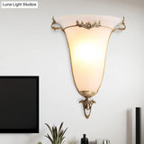 Classic Brass Wall Mounted Lamp With Frosted Glass Shade - Traditional Trumpet Design