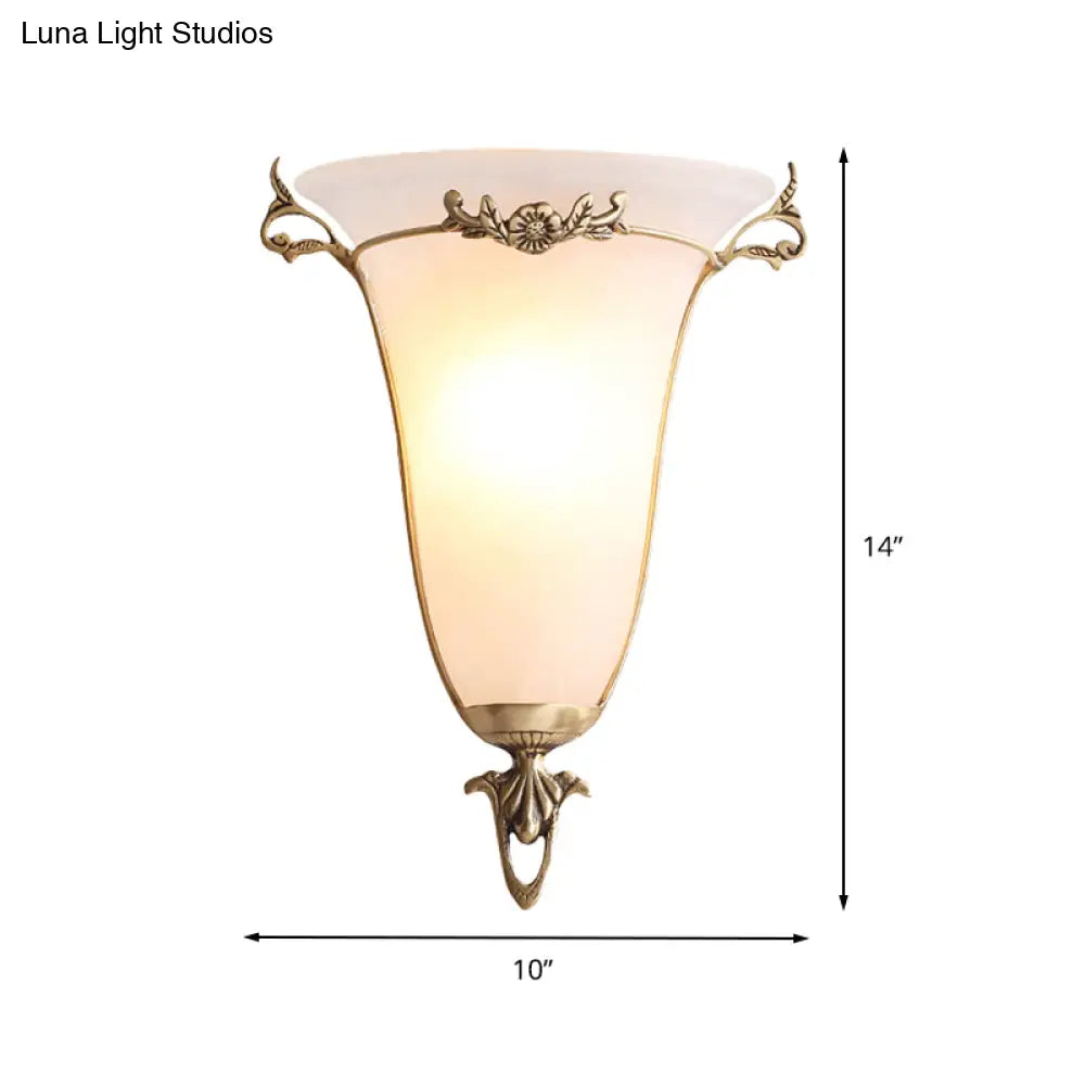 Classic Brass Wall Mounted Lamp With Frosted Glass Shade - Traditional Trumpet Design