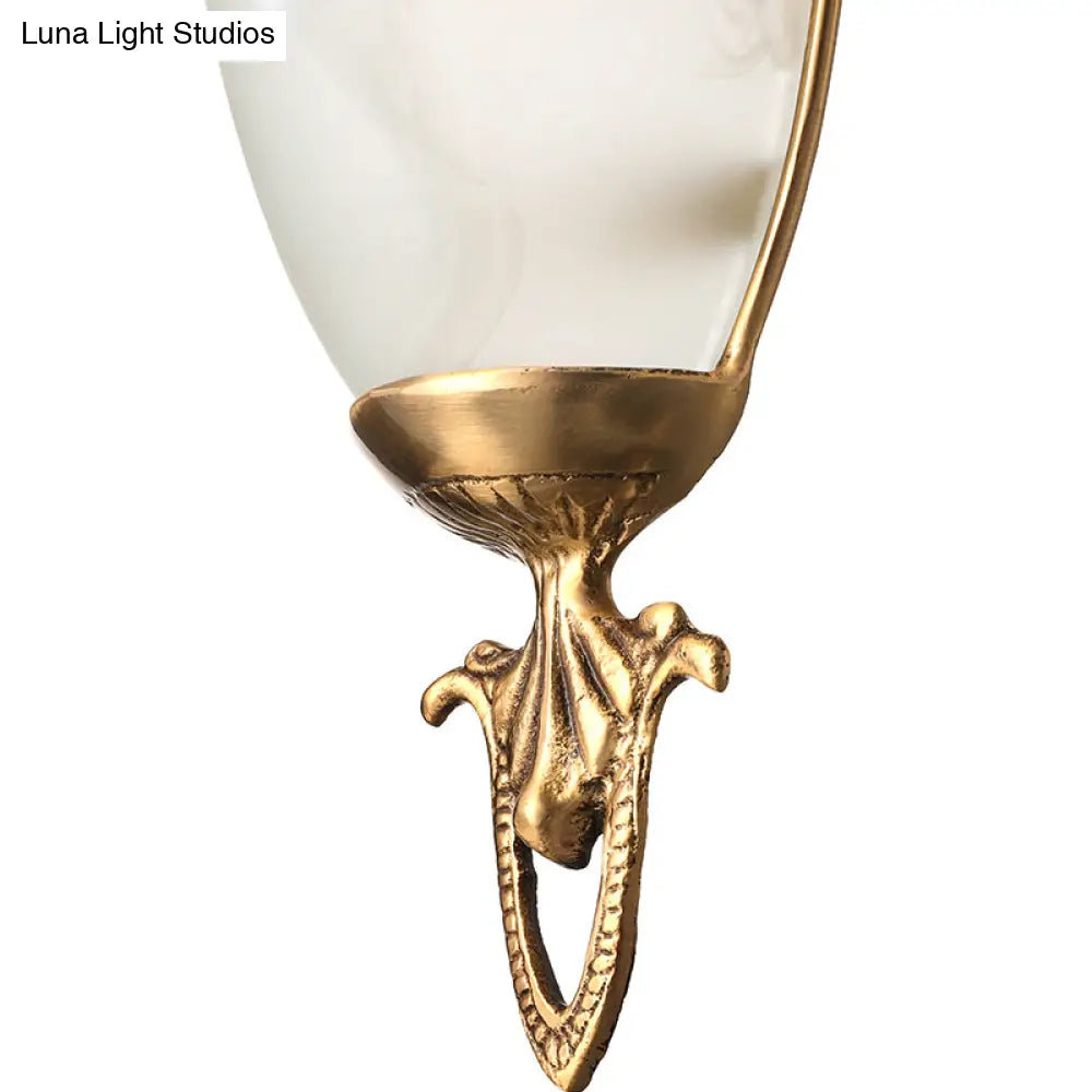 Classic Brass Wall Mounted Lamp With Frosted Glass Shade - Traditional Trumpet Design