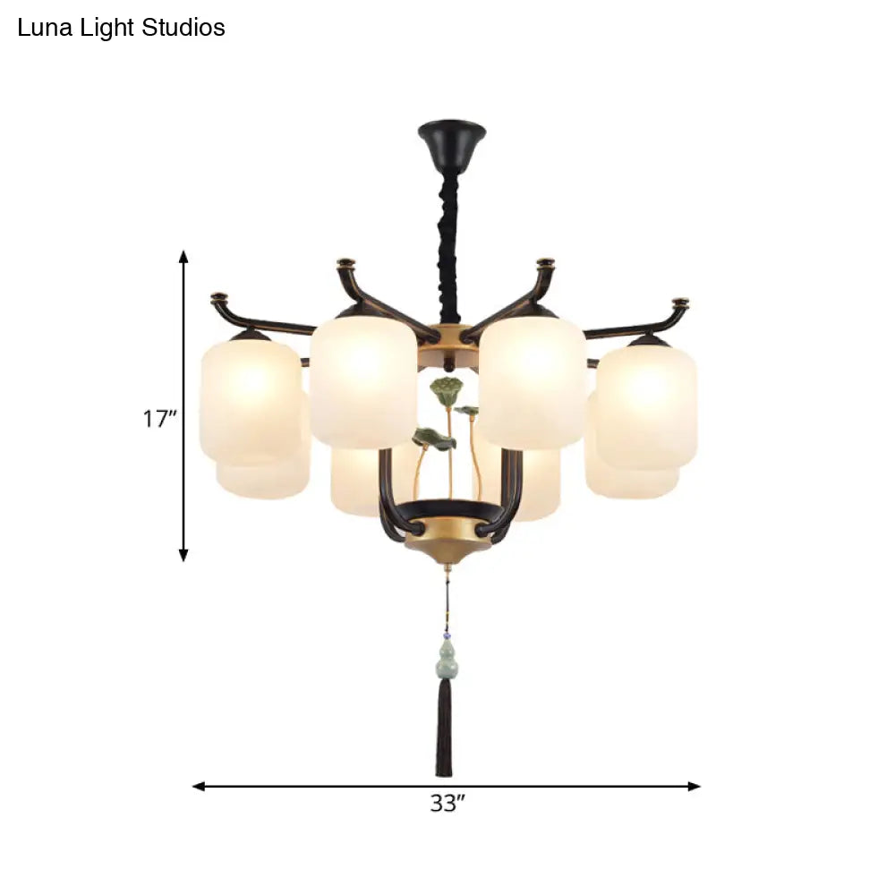 Classic Caged Hanging Chandelier - 6/8/10 Lights Black Metal Pendant Lighting Fixture