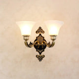 Classic Carved Arm Metal Wall Sconce With White Glass Shade - Elegant Lighting 2 / D