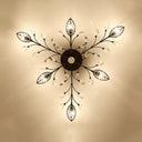 Classic Clear Crystal Led Semi-Flush Mount Ceiling Light With Leaf Design For Corridors 6 / Black