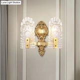 Classic Clear Lattice Glass Bedside Wall Sconce - Brass Half-Bulb Lighting Fixture