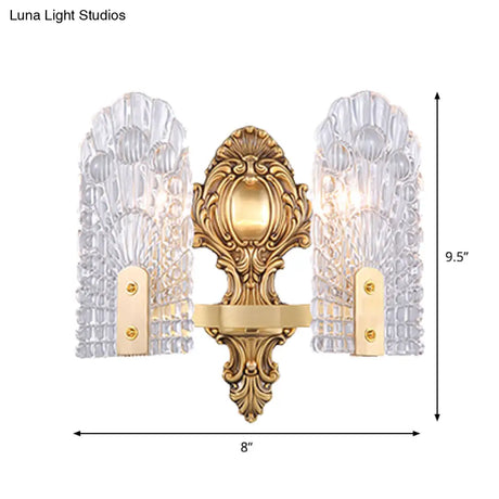Classic Clear Lattice Glass Bedside Wall Sconce - Brass Half-Bulb Lighting Fixture