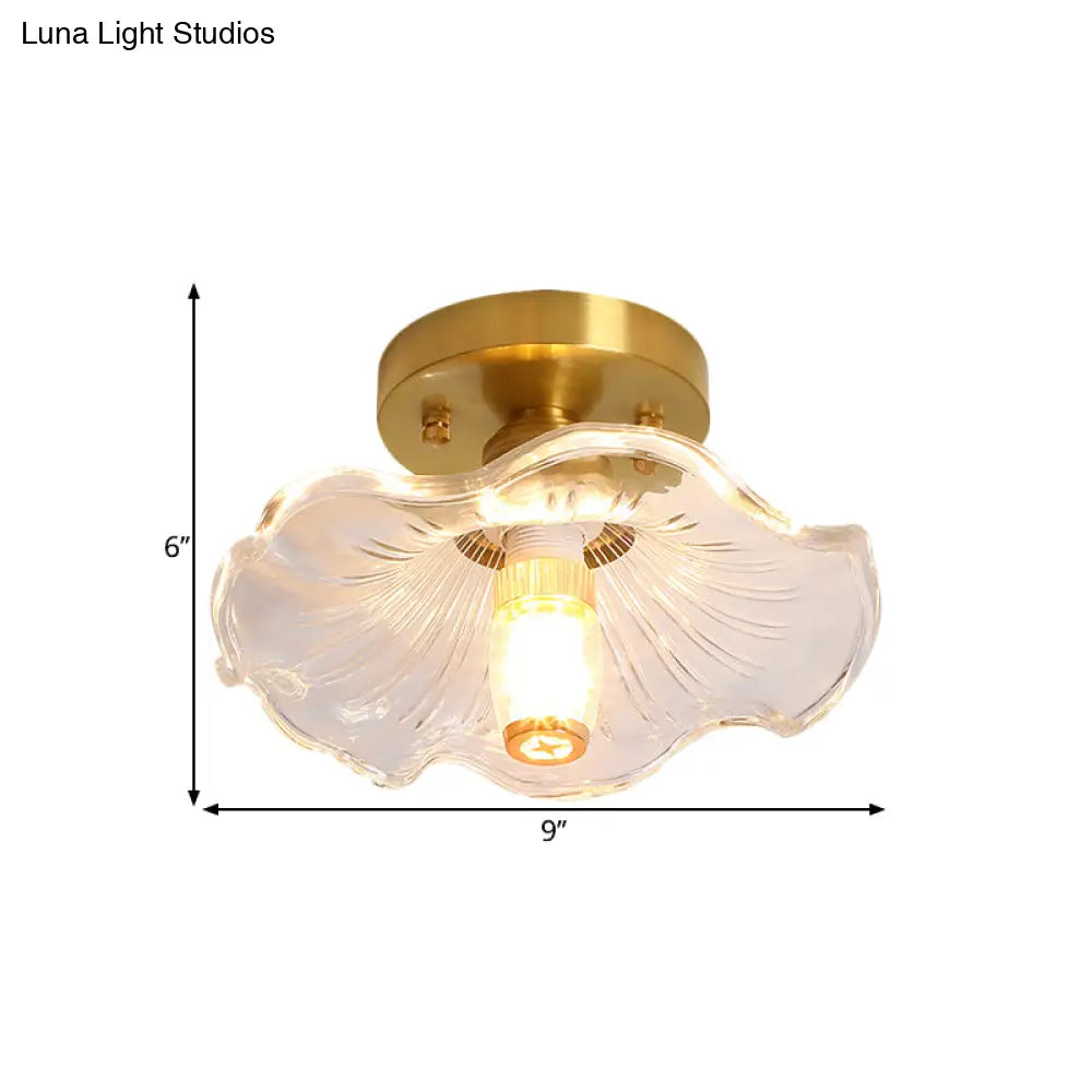 Classic Cone/Lotus Leaf/Floral Clear Glass Ceiling Light In Brass 7.5 - 9’ Wide