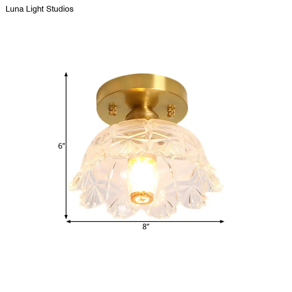 Classic Cone/Lotus Leaf/Floral Clear Glass Ceiling Light In Brass 7.5 - 9’ Wide