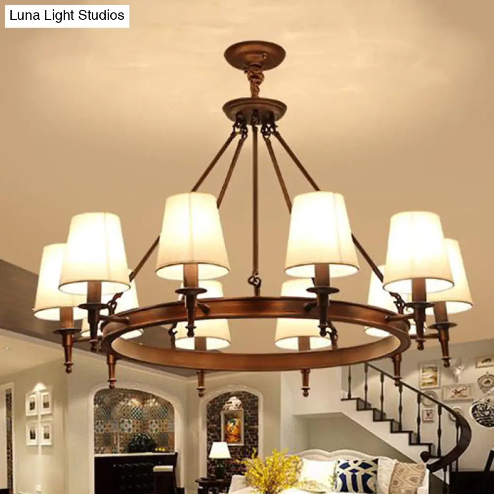 Classic Conical Chandelier - Fabric Shade Antique Brass Finish 3/6/8 Lights Perfect For Living Room