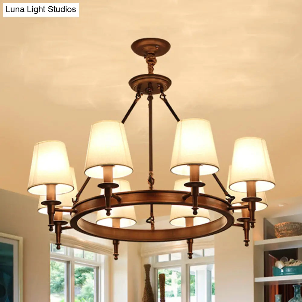 Classic Conical Chandelier - Fabric Shade Antique Brass Finish 3/6/8 Lights Perfect For Living Room