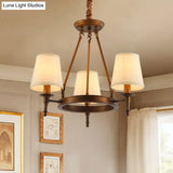 Classic Conical Chandelier - Fabric Shade Antique Brass Finish 3/6/8 Lights Perfect For Living Room