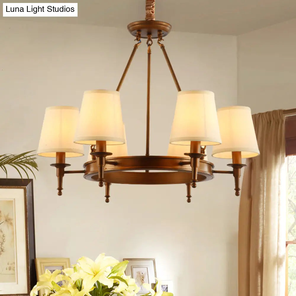 Classic Conical Chandelier - Fabric Shade Antique Brass Finish 3/6/8 Lights Perfect For Living Room