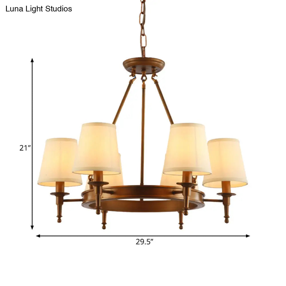 Classic Conical Chandelier - Fabric Shade Antique Brass Finish 3/6/8 Lights Perfect For Living Room