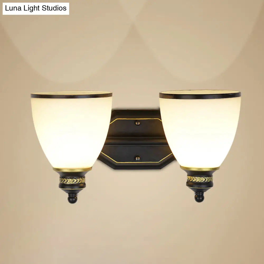 Classic Cream Glass Wall Sconce - Bell Shape Black Light For Living Room
