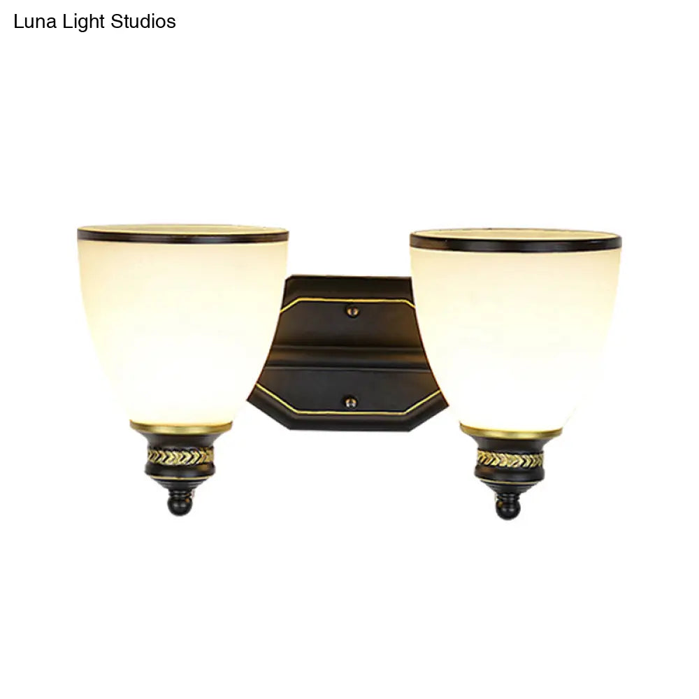Classic Cream Glass Wall Sconce - Bell Shape Black Light For Living Room