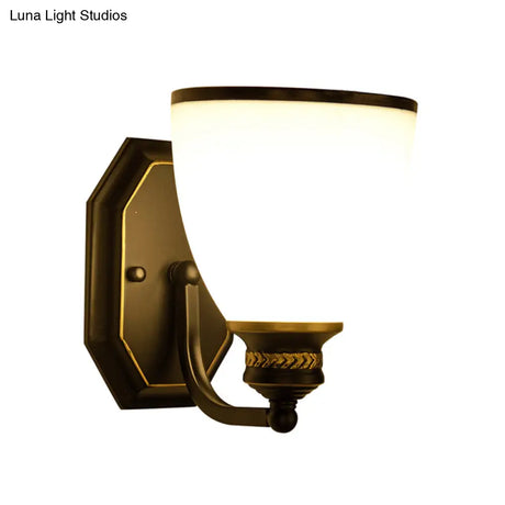 Classic Cream Glass Wall Sconce - Bell Shape Black Light For Living Room
