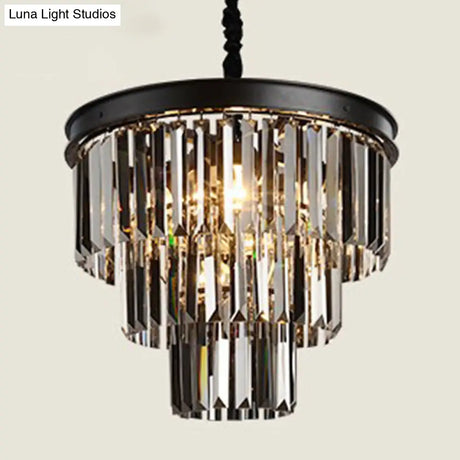 Classic Crystal Bedroom Pendant Light - Black Round Chandelier Ceiling Fixture