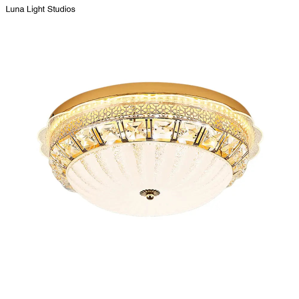 Classic Crystal Bowl Flush Ceiling Light - Led Mount Fixture White 16’/19.5’ Wide Bedroom Lighting