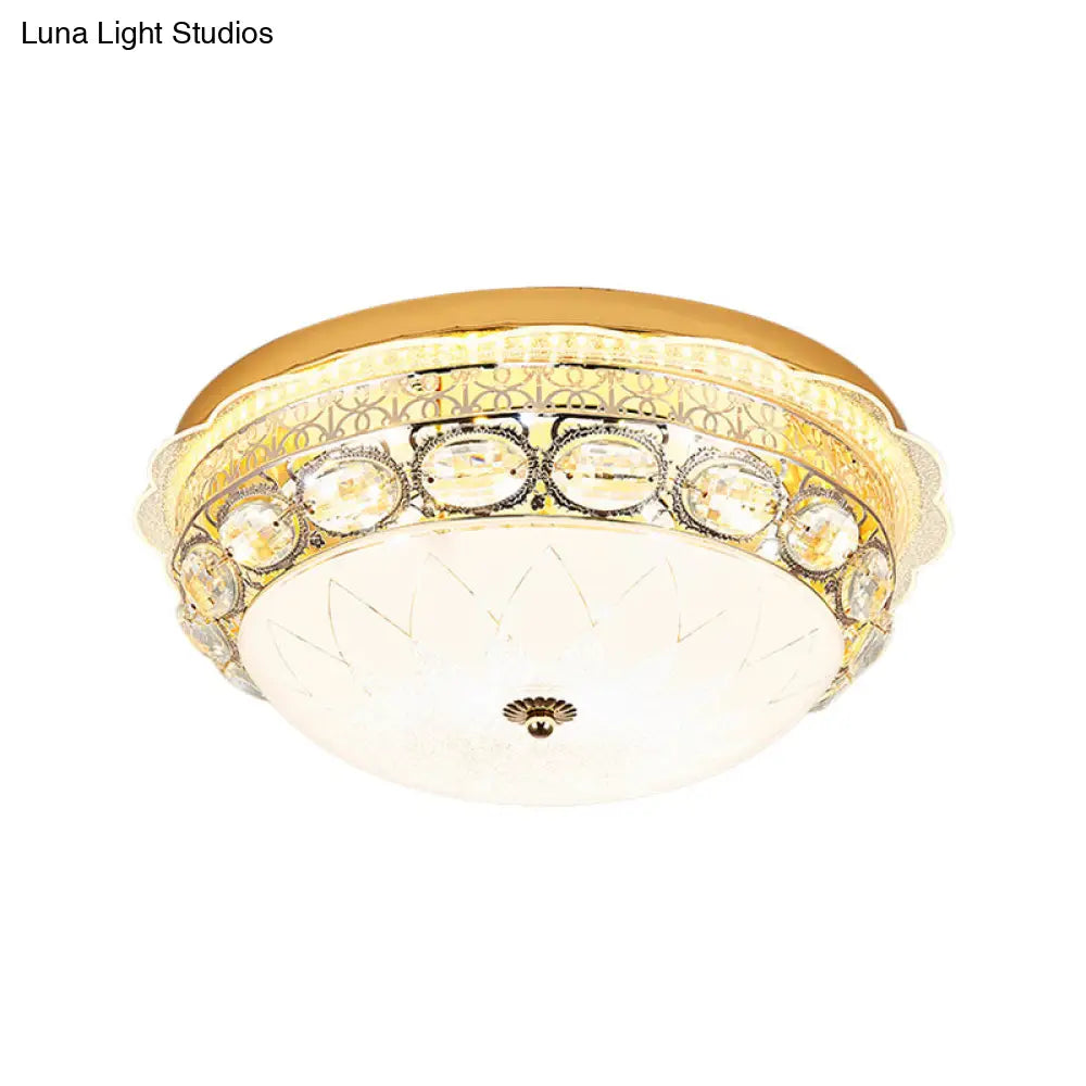 Classic Crystal Bowl Flush Ceiling Light - Led Mount Fixture White 16’/19.5’ Wide Bedroom Lighting