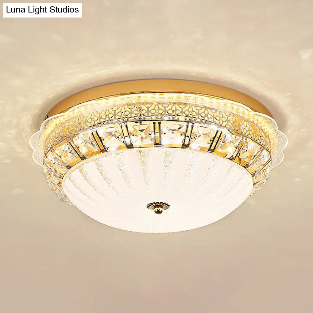 Classic Crystal Bowl Flush Ceiling Light - Led Mount Fixture White 16’/19.5’ Wide Bedroom Lighting