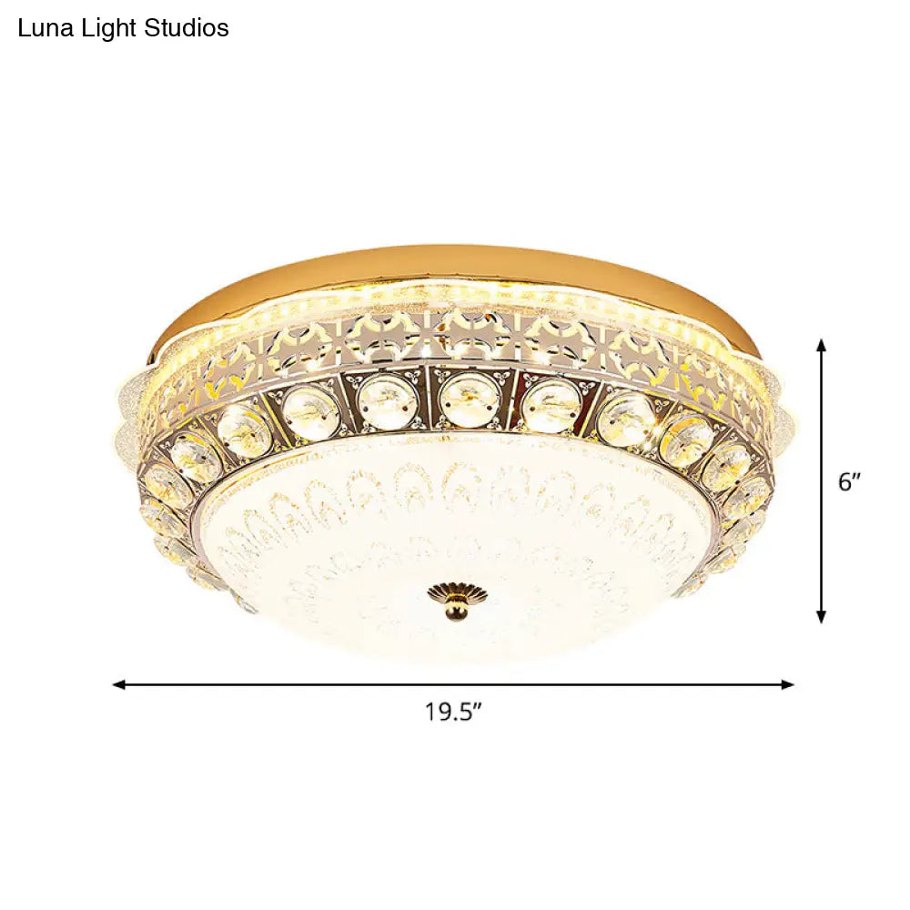 Classic Crystal Bowl Flush Ceiling Light - Led Mount Fixture White 16’/19.5’ Wide Bedroom Lighting