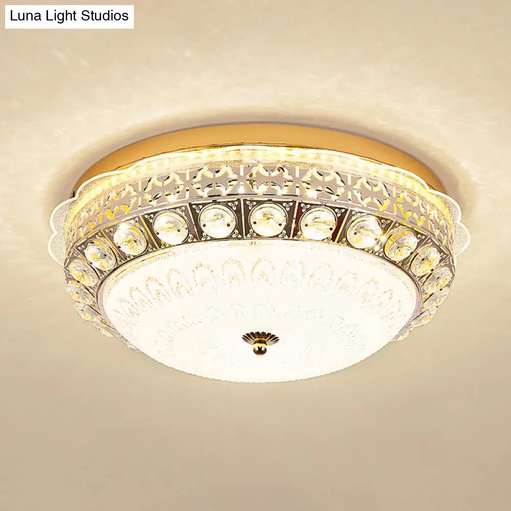 Classic Crystal Bowl Flush Ceiling Light - Led Mount Fixture White 16’/19.5’ Wide Bedroom Lighting