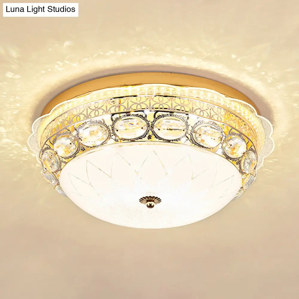 Classic Crystal Bowl Flush Ceiling Light - Led Mount Fixture White 16’/19.5’ Wide Bedroom Lighting