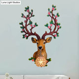 Classic Crystal Globe Wall Light Fixture With Deer Resin Backplate - White/Tan Sconce Lamp