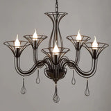 Classic Dark Brown Scrolled Arm Pendant Chandelier - 5/6-Light Metal Fixture For Living Room