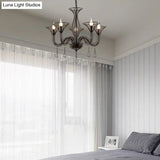 Classic Dark Brown Scrolled Arm Pendant Chandelier - 5/6-Light Metal Fixture For Living Room