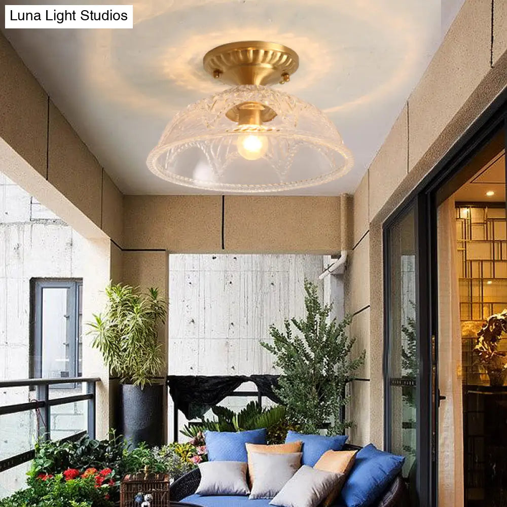 Classic Dome Crystal Semi Flush Mount Light In Brass For Living Room - 1 Ceiling Lighting