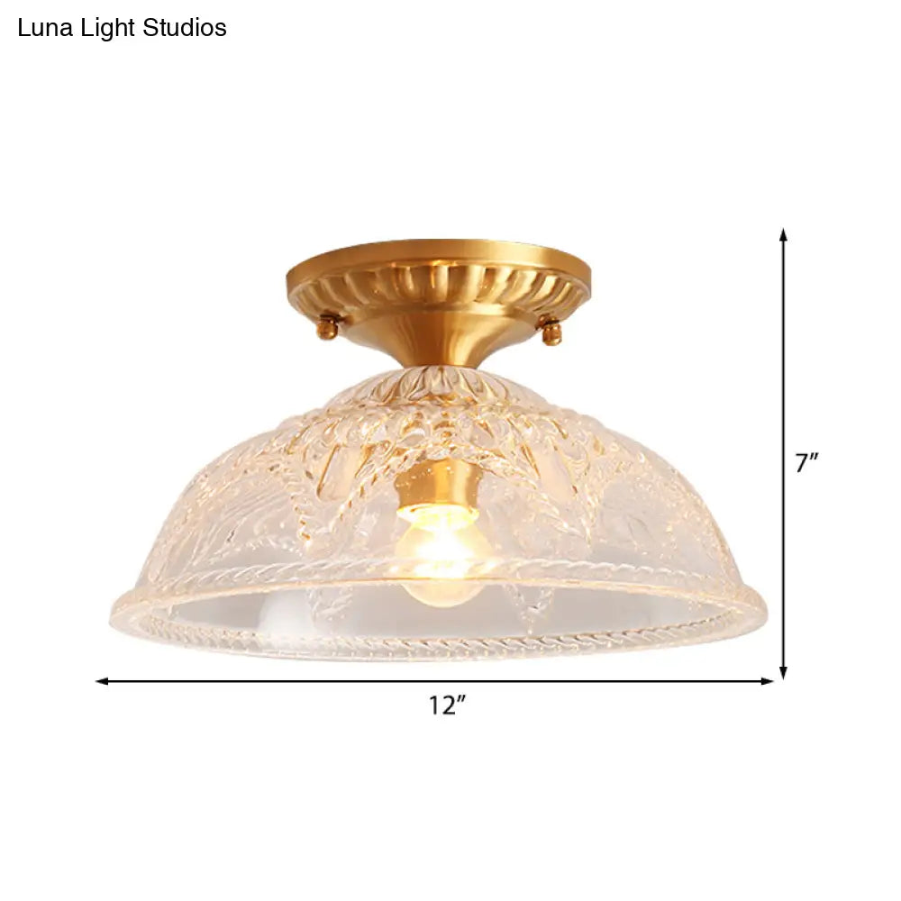 Classic Dome Crystal Semi Flush Mount Light In Brass For Living Room - 1 Ceiling Lighting