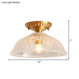 Classic Dome Crystal Semi Flush Mount Light In Brass For Living Room - 1 Ceiling Lighting