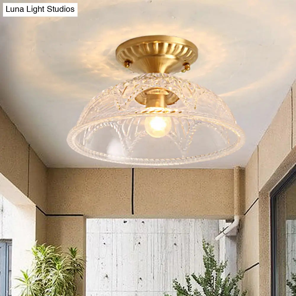 Classic Dome Crystal Semi Flush Mount Light In Brass For Living Room - 1 Ceiling Lighting