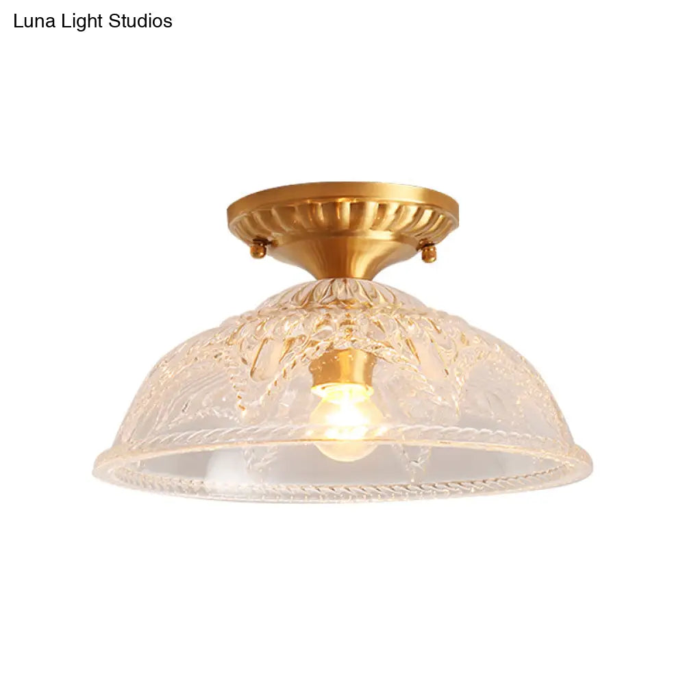 Classic Dome Crystal Semi Flush Mount Light In Brass For Living Room - 1 Ceiling Lighting