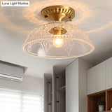Classic Dome Crystal Semi Flush Mount Light In Brass For Living Room - 1 Ceiling Lighting