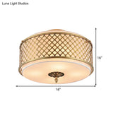Classic Drum Metal Flush Mount Lamp Brass Finish 4/5 Lights 16’/19.5’ Wide Living Room Ceiling