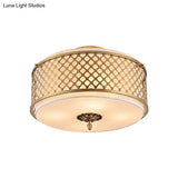 Classic Drum Metal Flush Mount Lamp Brass Finish 4/5 Lights 16’/19.5’ Wide Living Room Ceiling