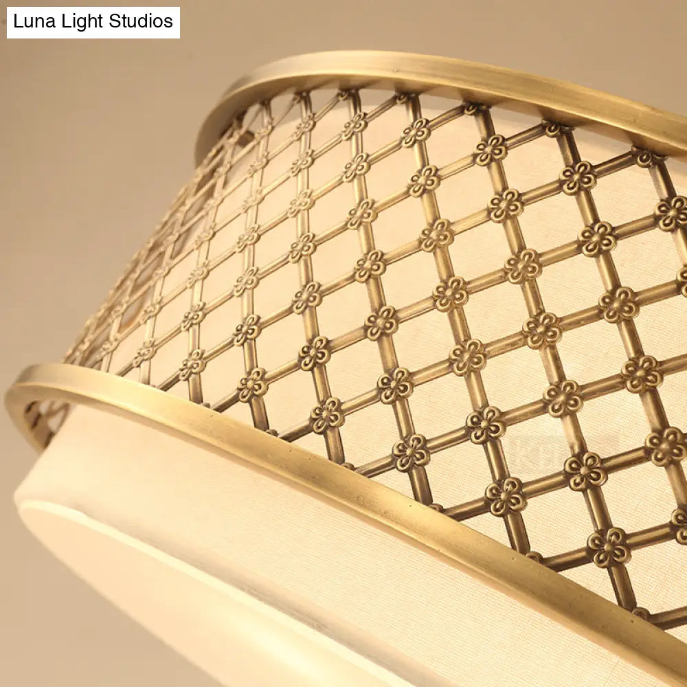 Classic Drum Metal Flush Mount Lamp Brass Finish 4/5 Lights 16’/19.5’ Wide Living Room Ceiling