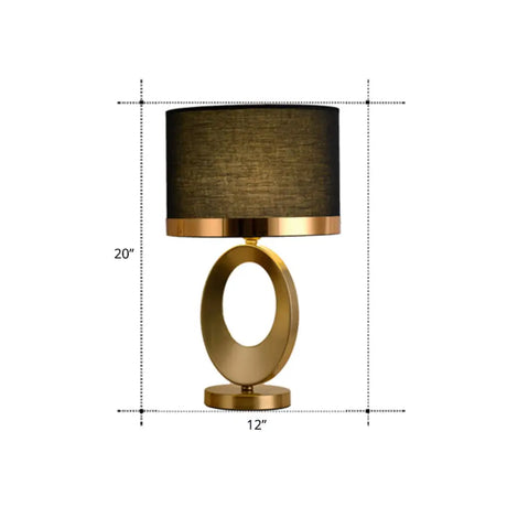Classic Drum Shade Table Lamp - Elegant 1-Head Fabric Nightstand Lighting For Study Room Black