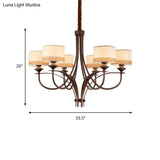 Classic Fabric Drum Chandelier - Light Tan Pendant For Living Room