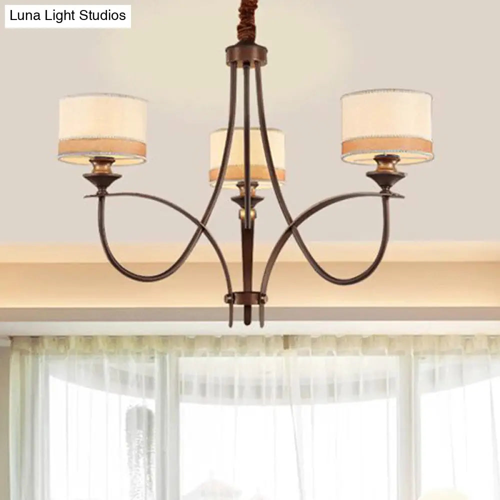 Classic Fabric Drum Chandelier - Light Tan Pendant For Living Room