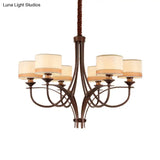 Classic Fabric Drum Chandelier - Light Tan Pendant For Living Room