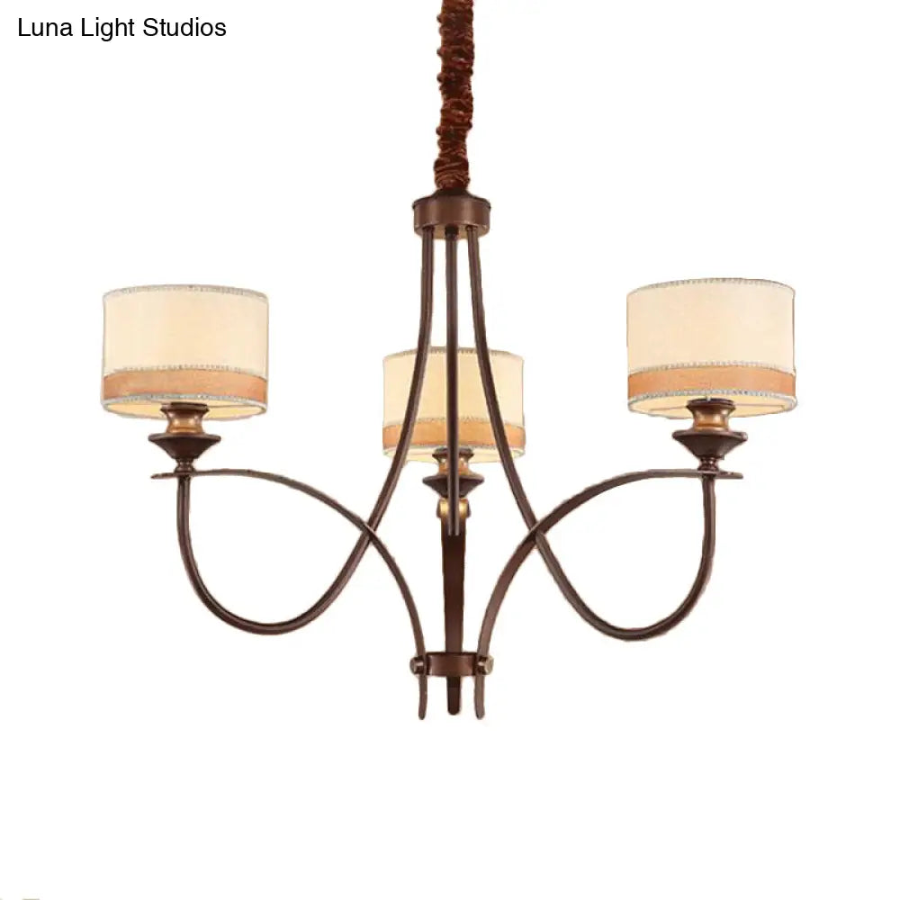 Classic Fabric Drum Chandelier - Light Tan Pendant For Living Room