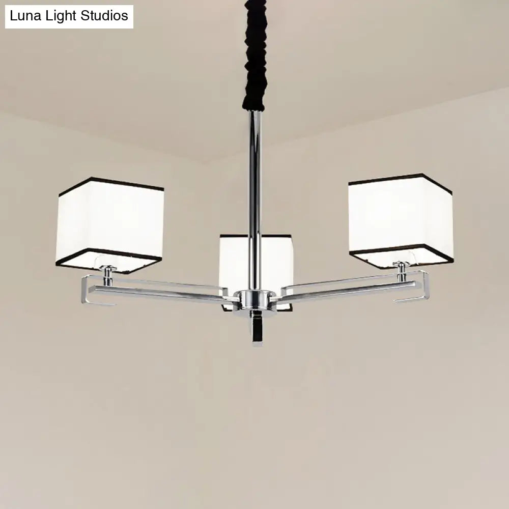 Classic Fabric White Pendant Lamp With Square Design - 3/6/8 Lights Ideal For Bedroom Chandelier