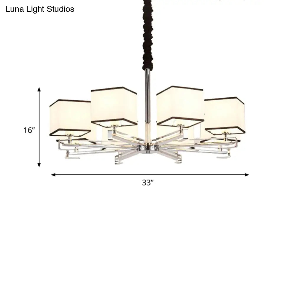 Classic Fabric White Pendant Lamp With Square Design - 3/6/8 Lights Ideal For Bedroom Chandelier