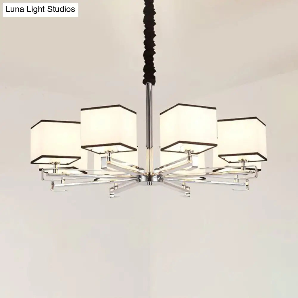 Classic Fabric White Pendant Lamp With Square Design - 3/6/8 Lights Ideal For Bedroom Chandelier